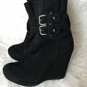 Stuart Weitzman Black Suede Wedge Booties